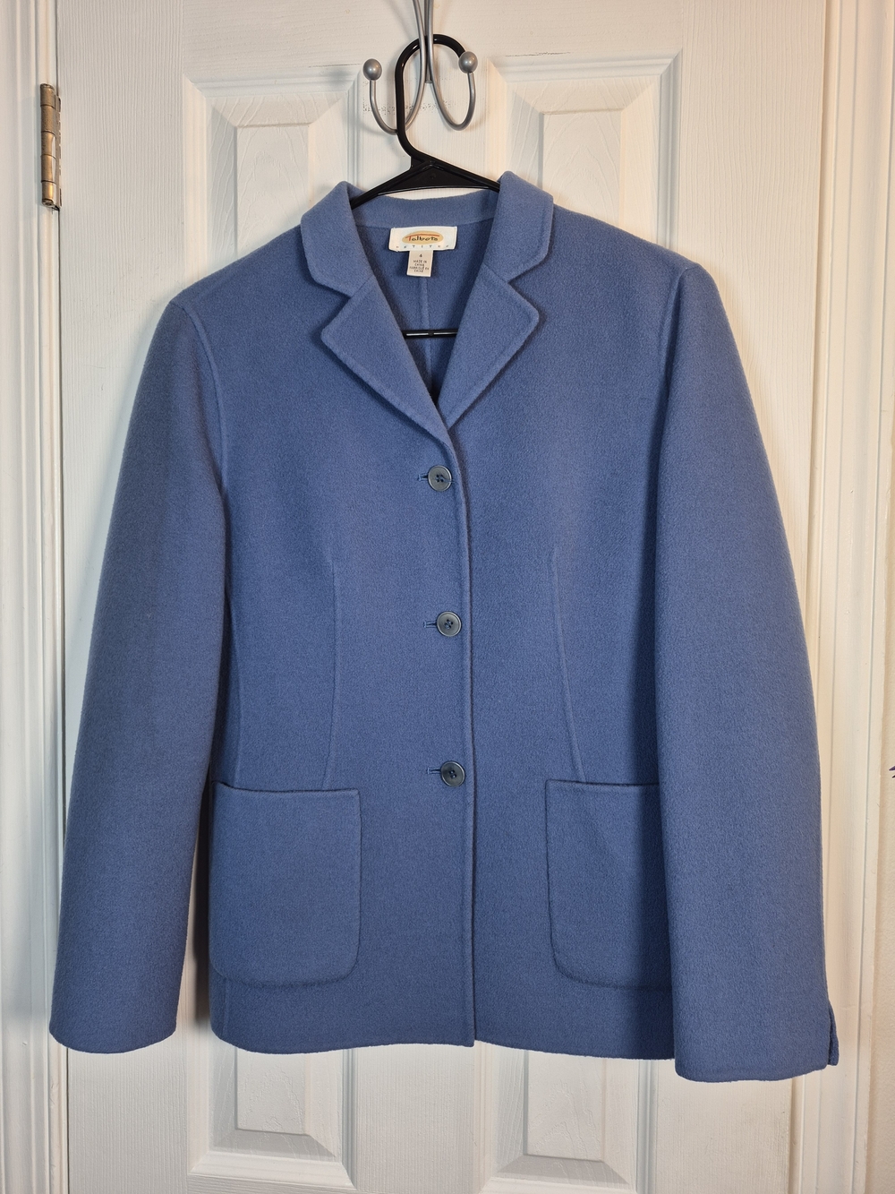 Talbots Petites 100% Wool Cornflower Blue Blazer Jacket Size 4 Light Academia